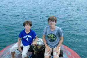 Victor and Paul on the buoy on Gatun Lake