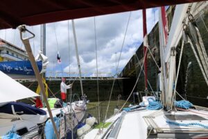 In the Panama canal lock on the Pacific side