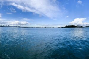 Panama City from the exit of the Canal